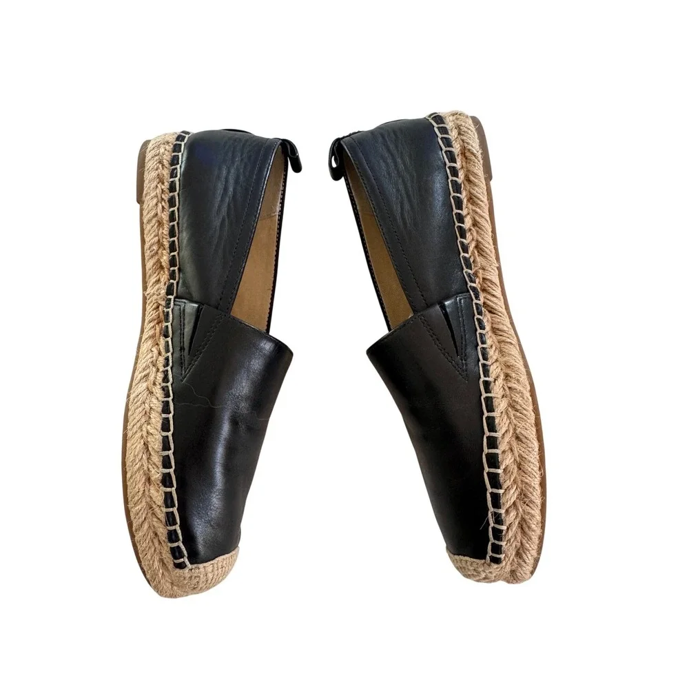 Sam Edelman Lynn Leather Espadrilles Black Slip On Flats Resort Coastal 8.5